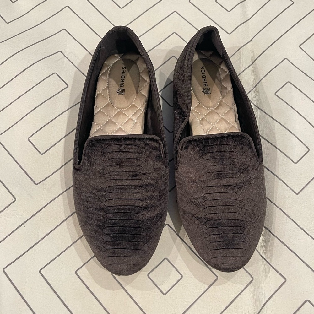 Birdies Charcoal Velvet Python Pattern Flats - image 1